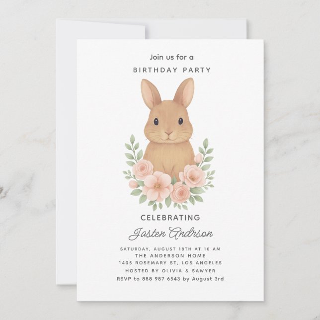 Invitation à une fête d'anniversaire avec lapin et (Devant)