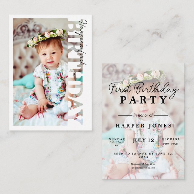 Invitation à une fête d'anniversaire avec photo po (Devant / Derrière)
