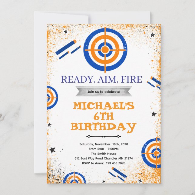 Invitation à une fête d'anniversaire avec pistolet (Devant)