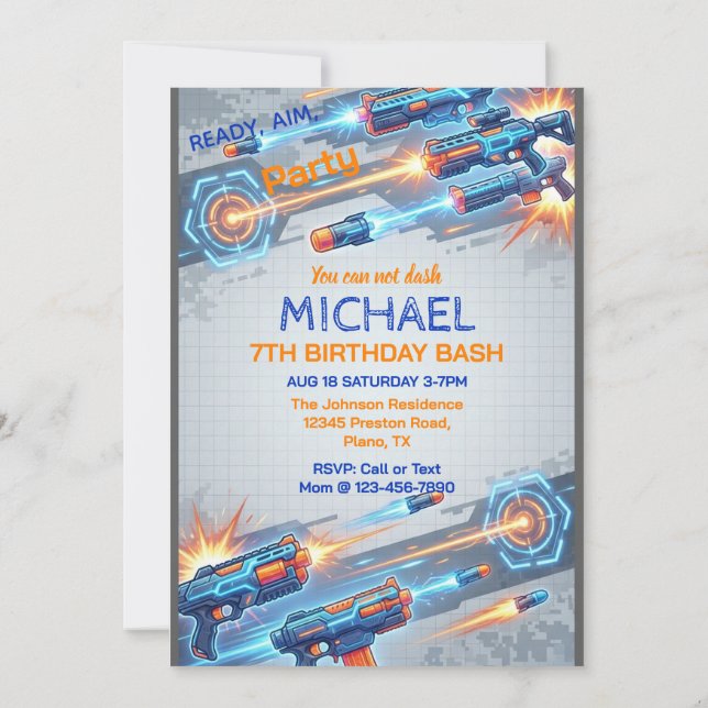 Invitation à une fête d'anniversaire avec pistolet (Dos)