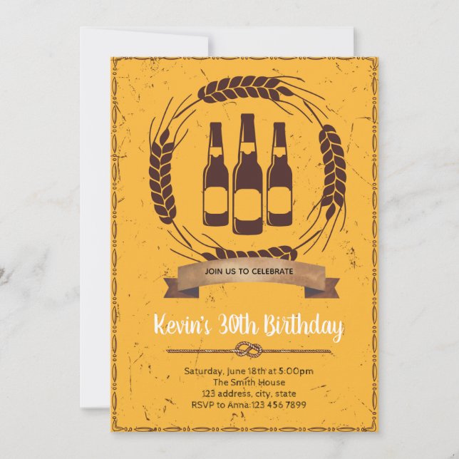 Invitation à une fête d'anniversaire bière (Devant)