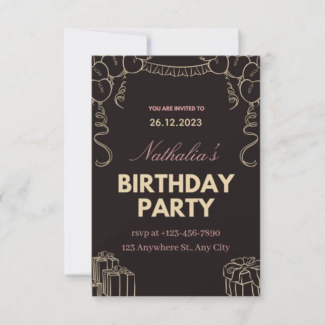 Invitation à une fête d'anniversaire Black Gold Cr (Devant)