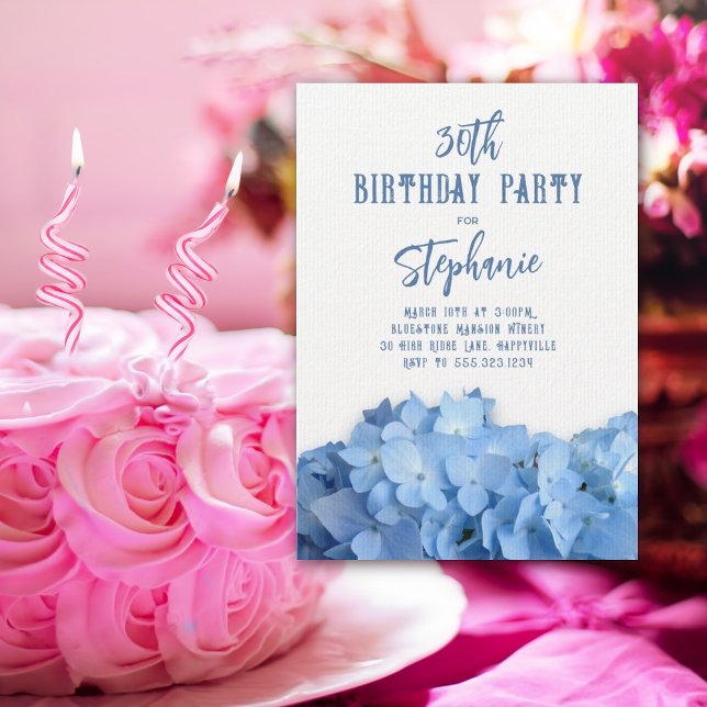 Invitation à une fête d'anniversaire Blue Hydrange (Créateur téléchargé)
