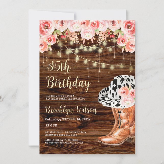 Invitation à une fête d'anniversaire Bottes et cha (Devant)