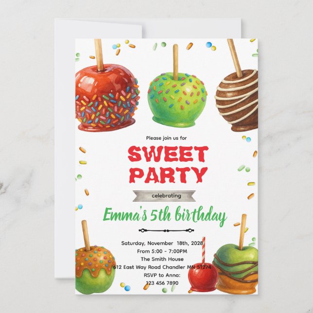 Invitation à une fête d'anniversaire Candy Apple (Devant)