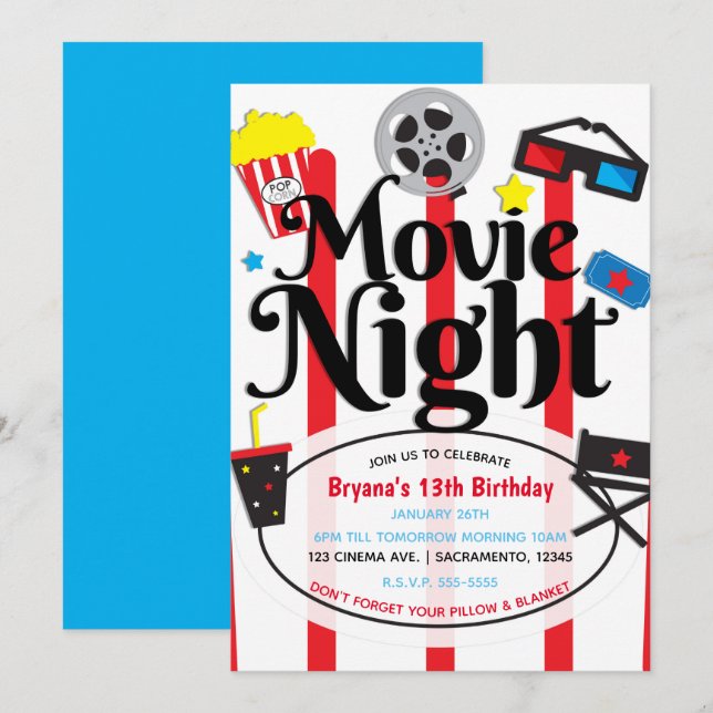 Invitation à une fête d'anniversaire cinéma (Devant / Derrière)