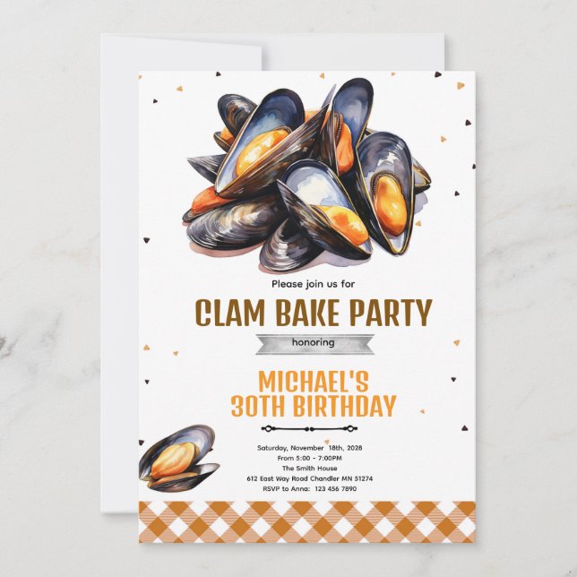 Invitation à une fête d'anniversaire Clam Bake (Devant)