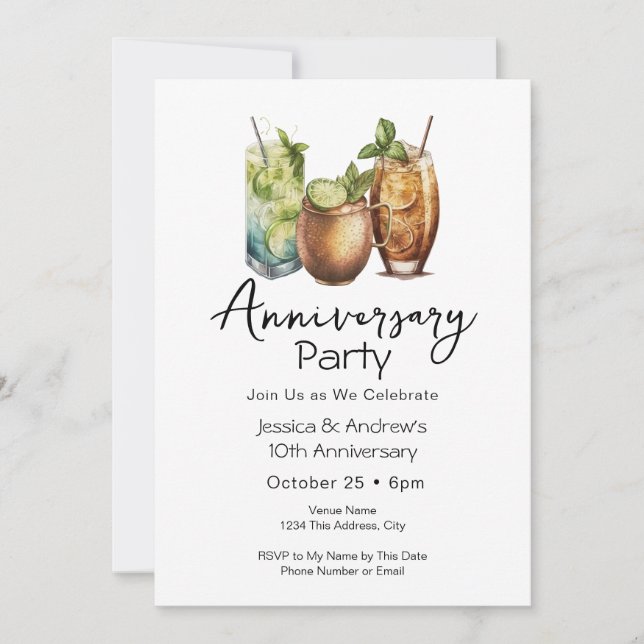 Invitation à une fête d'anniversaire cocktails déc (Devant)