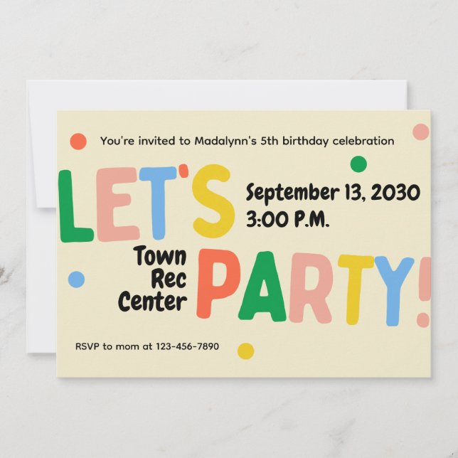 invitation à une fête d'anniversaire colorée, fais (Devant)