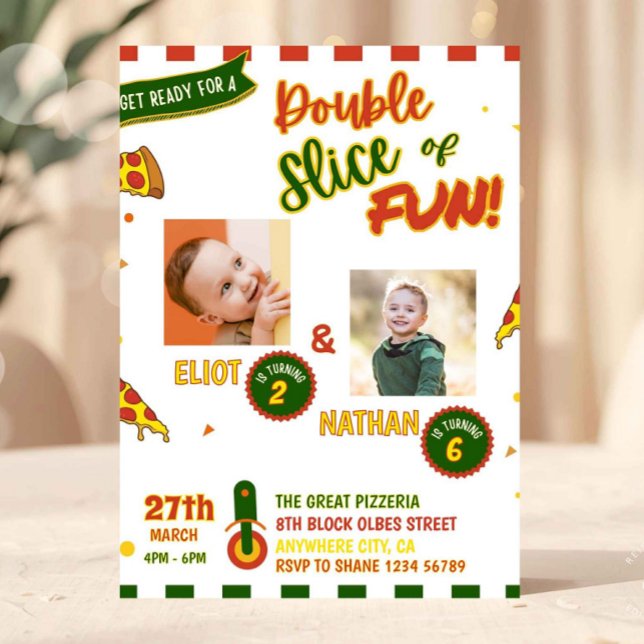Invitation à une fête d'anniversaire commune avec  (Join Birthday Invitation, Pizza Twins Invitation with Photo, Pizza Birthday Invitation, Italian Birt)