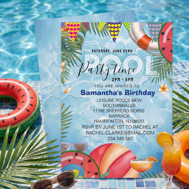 Invitation à une fête d'anniversaire cool piscine (Créateur téléchargé)