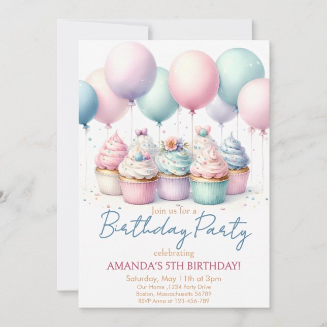 Invitation à une fête d'anniversaire Cupcake (Devant)