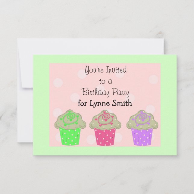 Invitation à une fête d'anniversaire Cupcake (Devant)