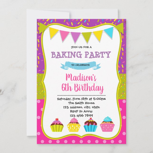 Invitation à une fête d'anniversaire cupcake (Devant)