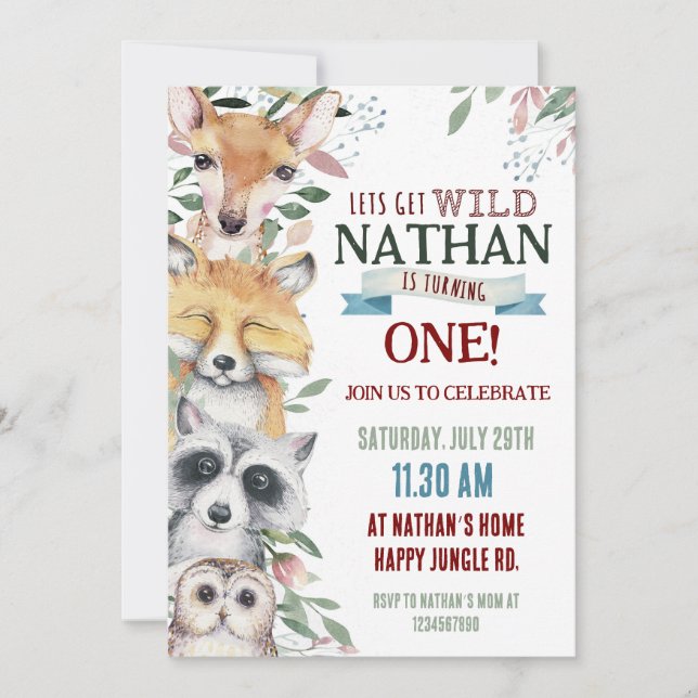Invitation à une fête d'anniversaire d'animaux sau (Devant)