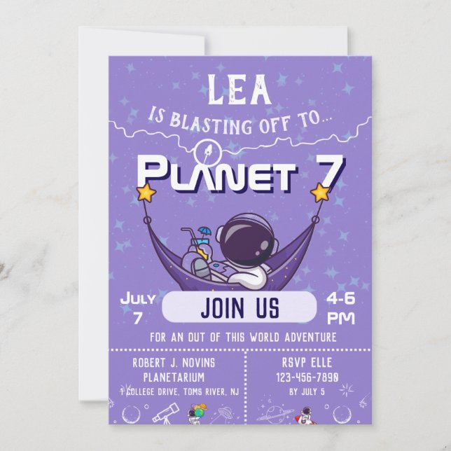 Invitation à une fête d'anniversaire dans l'espace (Devant)