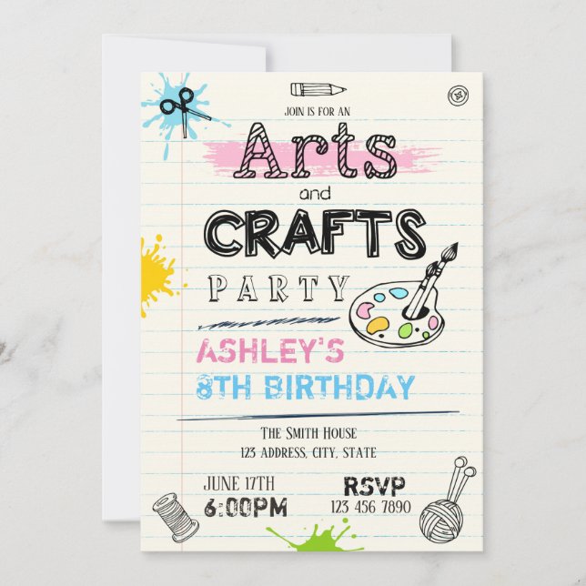 Invitation à une fête d'anniversaire d'art et arti (Devant)