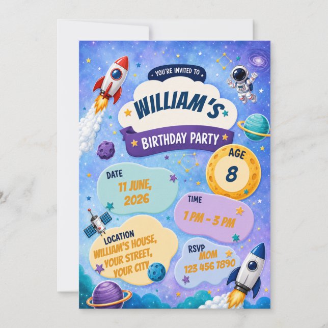 Invitation à une fête d'anniversaire d'astronaute (Devant)
