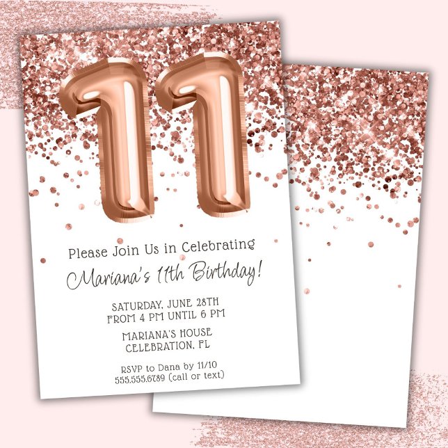 Invitation à une fête d'anniversaire de 11 ans Ros (Créateur téléchargé)