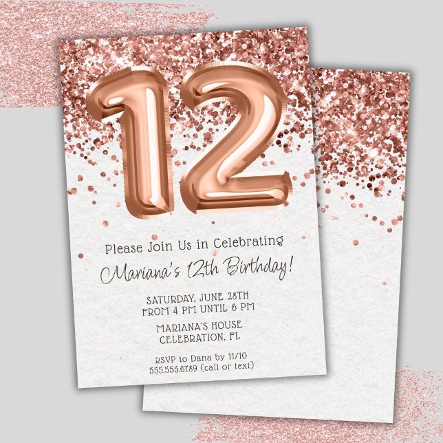 Invitation à une fête d'anniversaire de 12 ans Ros (Créateur téléchargé)