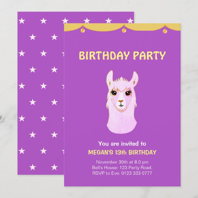Invitation à une fête d'anniversaire de 13 ans (Devant / Derrière)