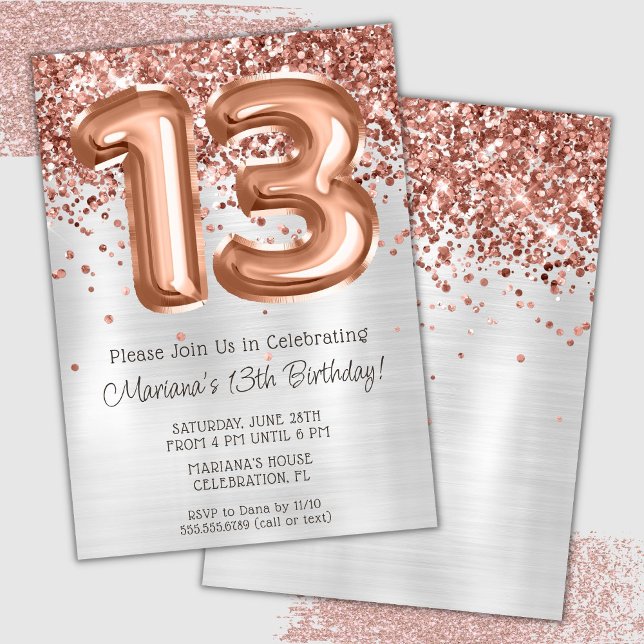 Invitation à une fête d'anniversaire de 13 ans Ros (Créateur téléchargé)