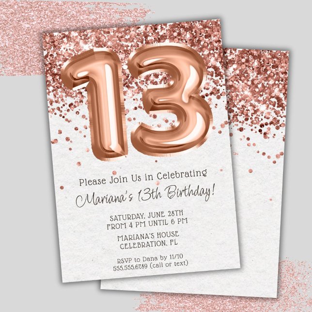 Invitation à une fête d'anniversaire de 13 ans Ros (Créateur téléchargé)