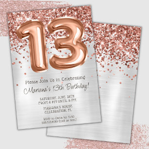 Invitation à une fête d'anniversaire de 13 ans Ros