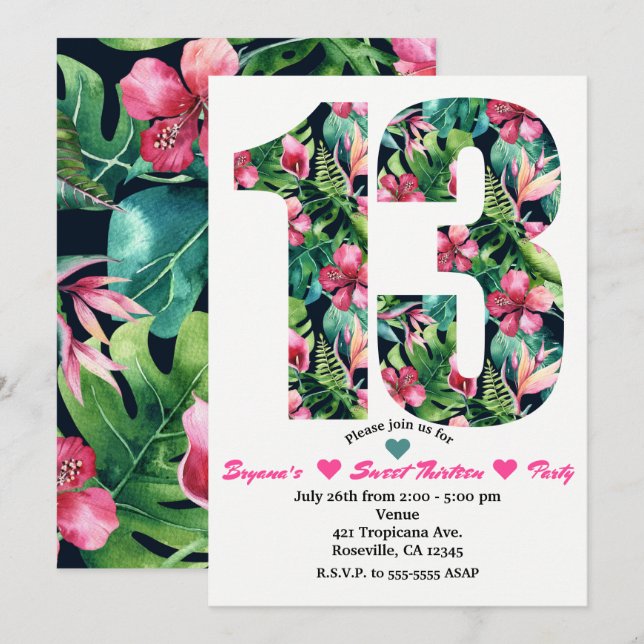 Invitation à une fête d'anniversaire de 13 ans sur (Devant / Derrière)