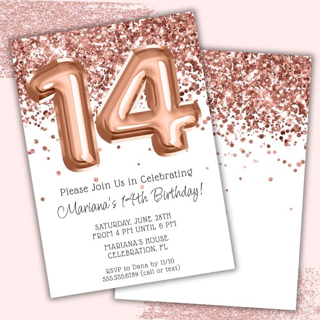 Invitation à une fête d'anniversaire de 14 ans Ros (Créateur téléchargé)