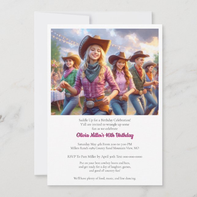 Invitation à une fête d'anniversaire de 16 ans de  (Devant)