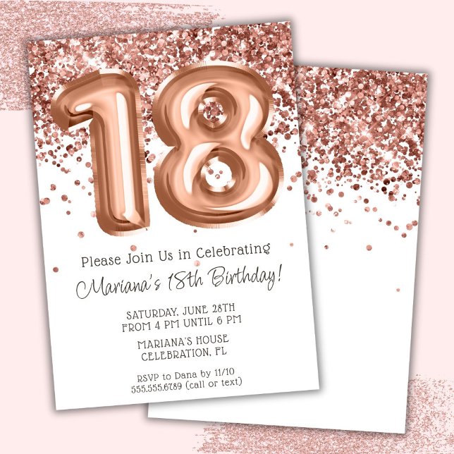 Invitation à une fête d'anniversaire de 18 ans Ros (Créateur téléchargé)