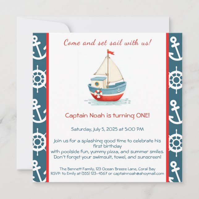 Invitation à une fête d'anniversaire de 1 an sur l (Devant)