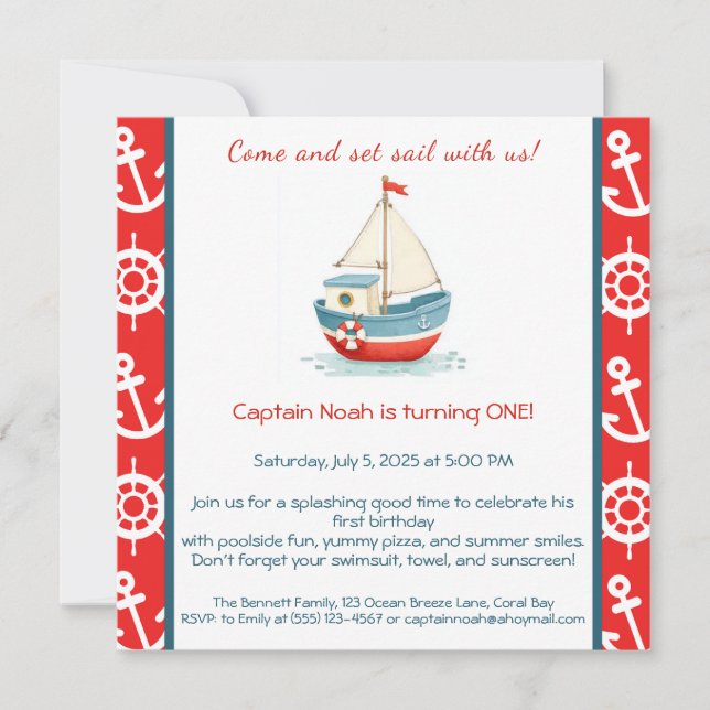 Invitation à une fête d'anniversaire de 1 an sur l (Devant)