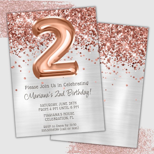Invitation à une fête d'anniversaire de 2 ans Rose (Créateur téléchargé)