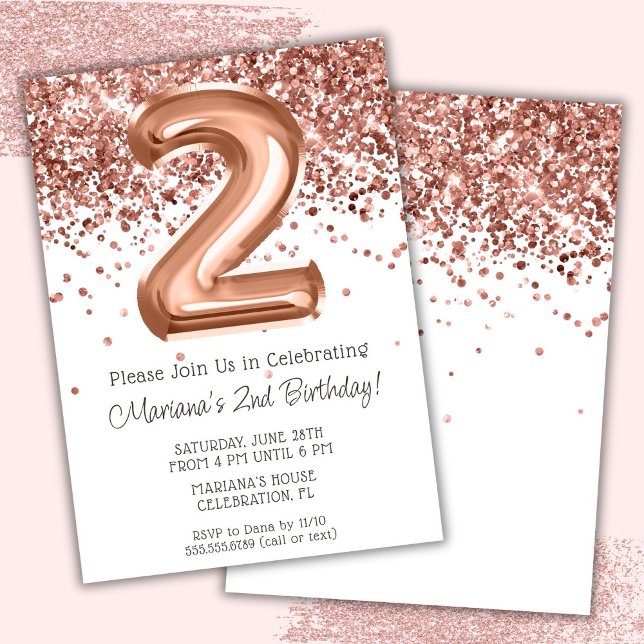 Invitation à une fête d'anniversaire de 2 ans Rose (Créateur téléchargé)