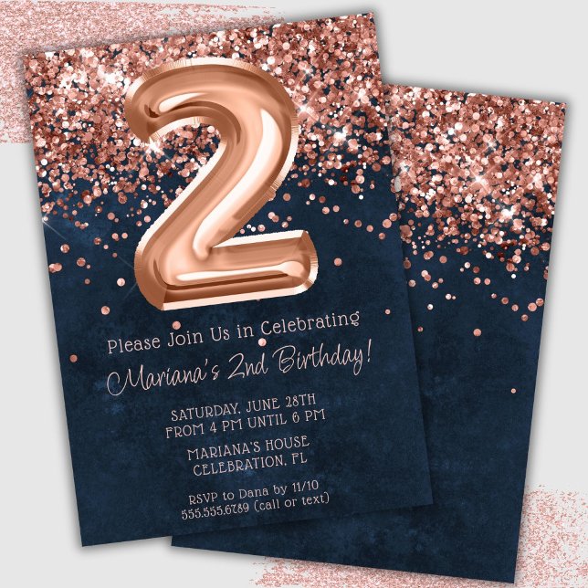 Invitation à une fête d'anniversaire de 2 ans Rose (Créateur téléchargé)