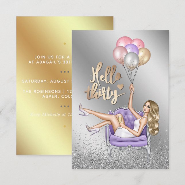 Invitation à une fête d'anniversaire de 30 ans gir (Devant / Derrière)