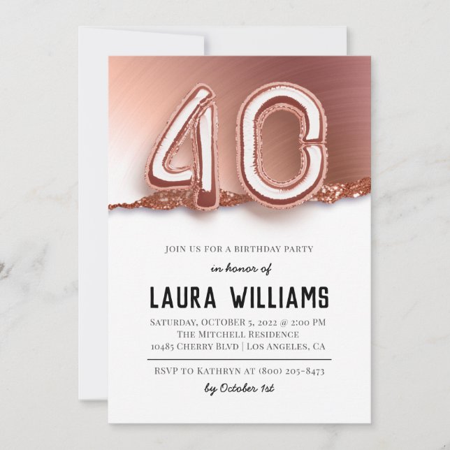 Invitation à une fête d'anniversaire de 40 ans (Devant)