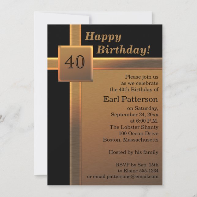 Invitation à une fête d'anniversaire de 40 ans noi (Devant)