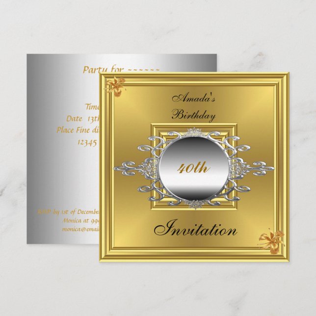 Invitation à une fête d'anniversaire de 40 ans Or  (Devant / Derrière)
