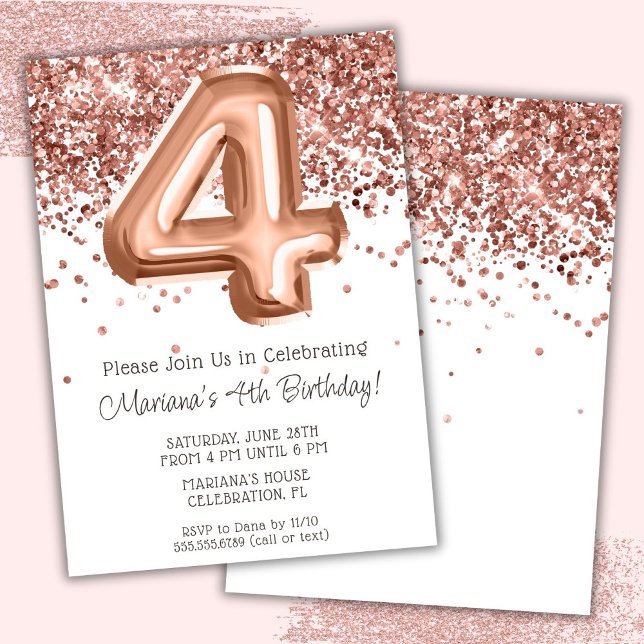 Invitation à une fête d'anniversaire de 4 ans Rose (Créateur téléchargé)