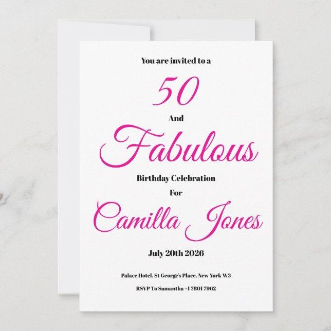 Invitation à une fête d'anniversaire de 50 ans (Devant)
