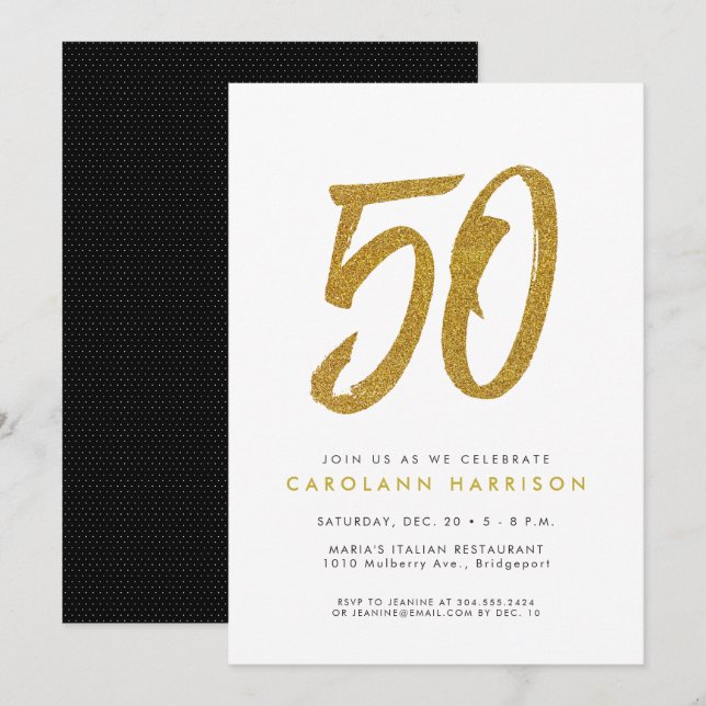 Invitation à une fête d'anniversaire de 50 ans ave (Devant / Derrière)