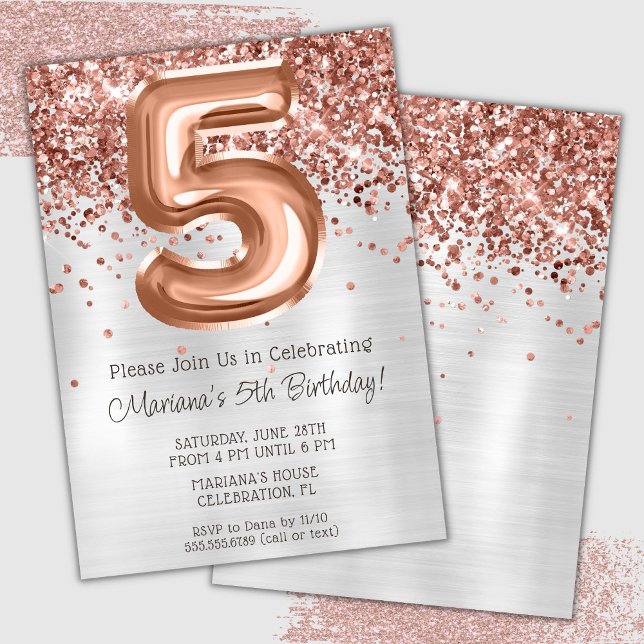 Invitation à une fête d'anniversaire de 5 ans Rose (Créateur téléchargé)