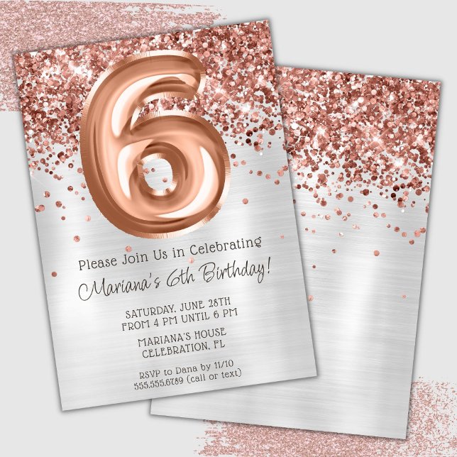 Invitation à une fête d'anniversaire de 6 ans Rose (Créateur téléchargé)