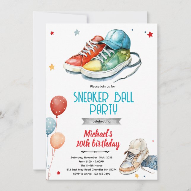 Invitation à une fête d'anniversaire de baskets (Devant)