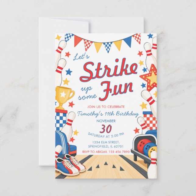 Invitation à une fête d'anniversaire de bowling (Devant)