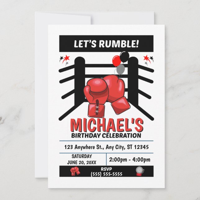 Invitation à une fête d'anniversaire de boxe (Devant)