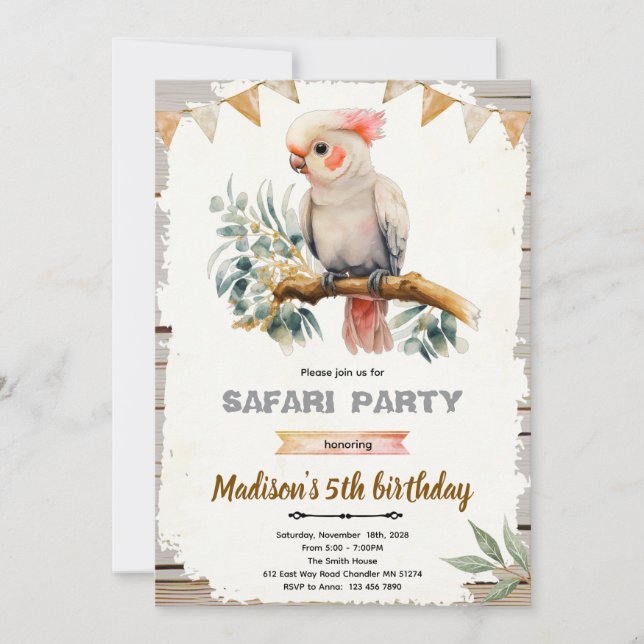 Invitation à une fête d'anniversaire de cacatoès (Devant)